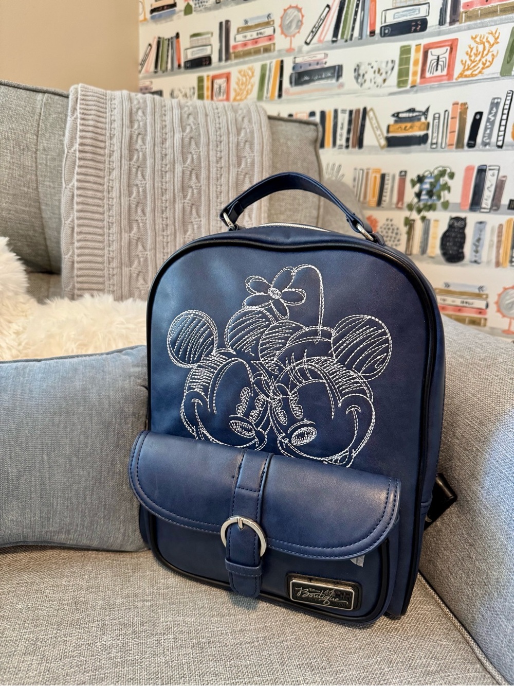 Disney Boutique Navy Embroidered Mickey & Minne Backback